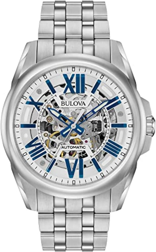 HOTBulova Men's Classic Sutton 3-Hand 21-Jewel Automatic Watch, 42 Hour Power Reserve, Skeleton Dial, Luminous Hands, 100M Water Resistant, 43mm