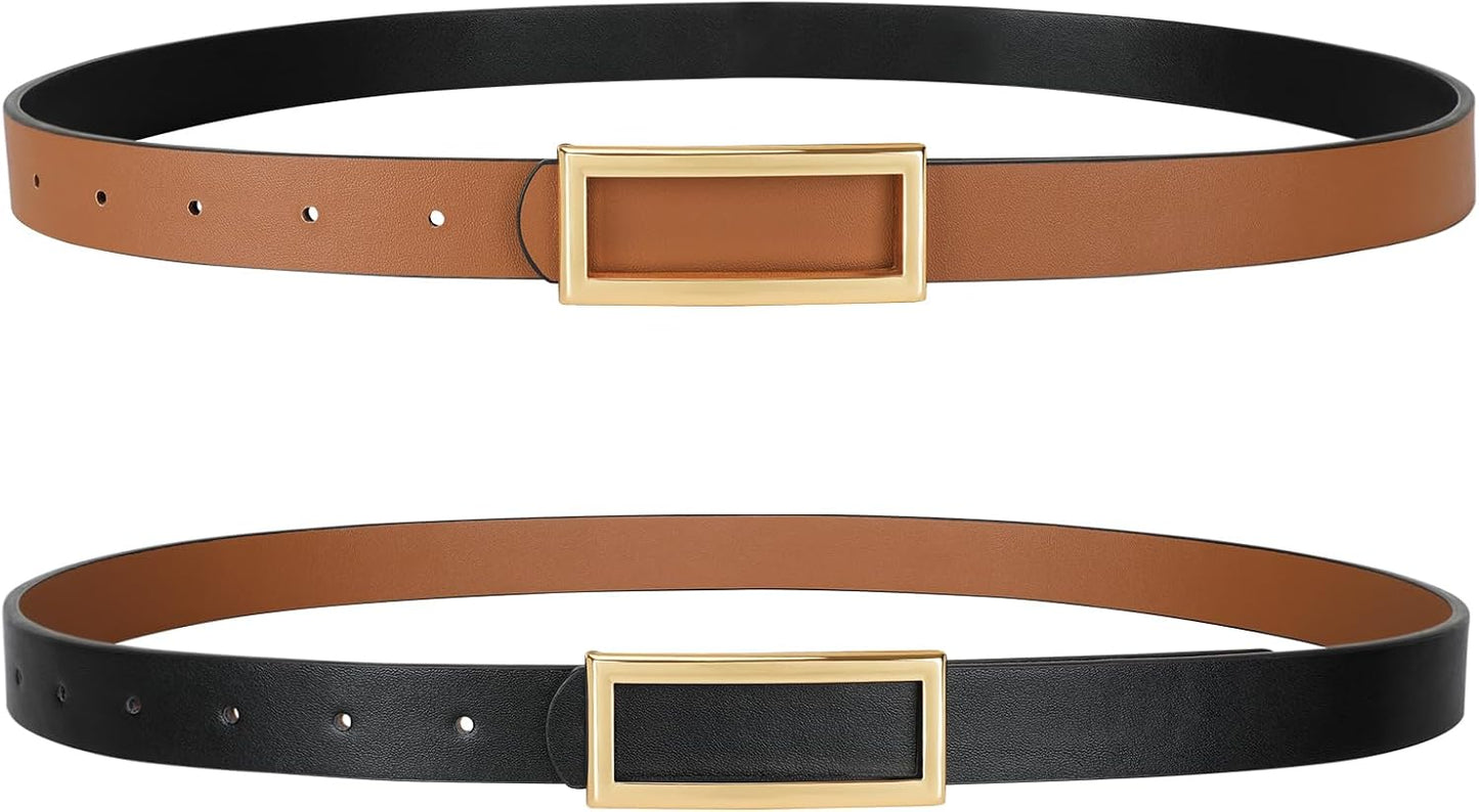 HOTSANSTHS Skinny Reversible Belts for Women, Two-in-one Women Thin Belt for Dresses Jeans Pants with Gold Buckle