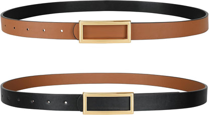 HOTSANSTHS Skinny Reversible Belts for Women, Two-in-one Women Thin Belt for Dresses Jeans Pants with Gold Buckle