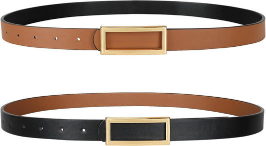HOTSANSTHS Skinny Reversible Belts for Women, Two-in-one Women Thin Belt for Dresses Jeans Pants with Gold Buckle