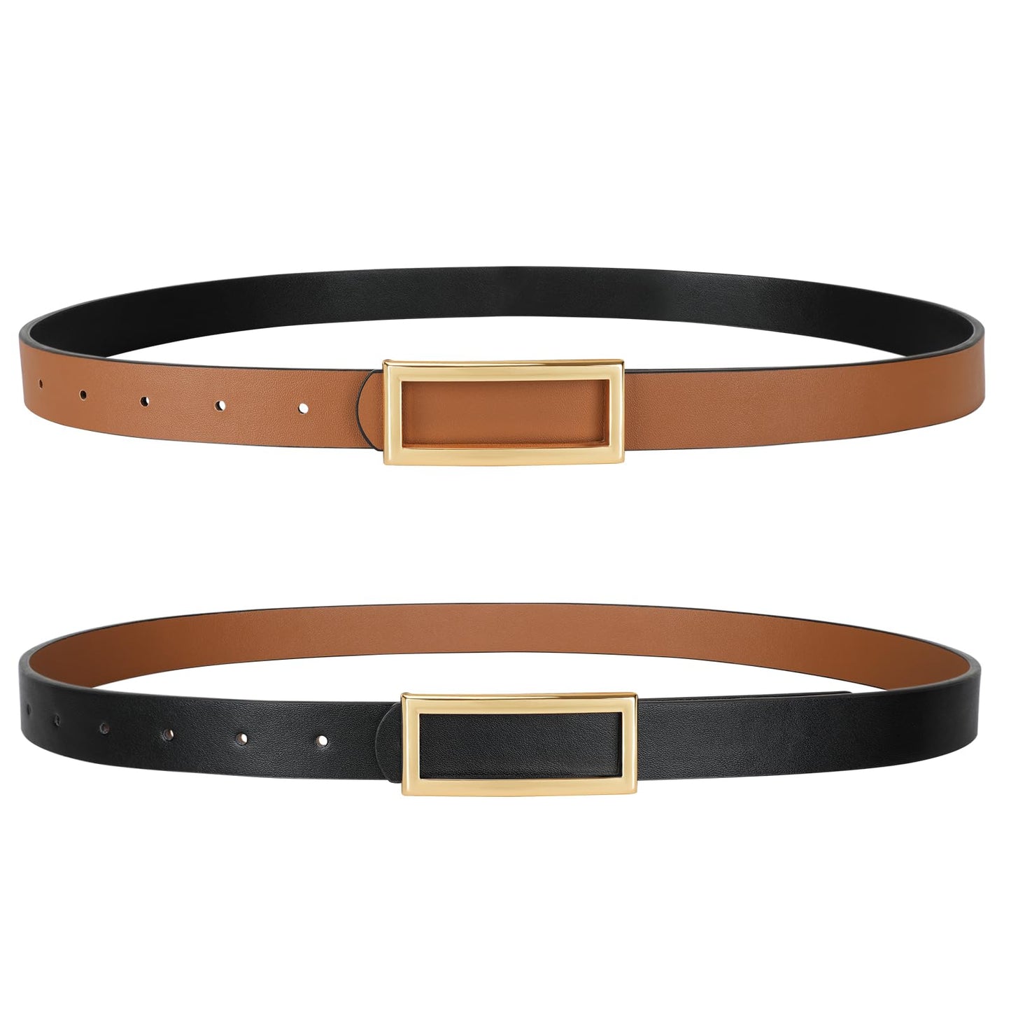 HOTSANSTHS Skinny Reversible Belts for Women, Two-in-one Women Thin Belt for Dresses Jeans Pants with Gold Buckle