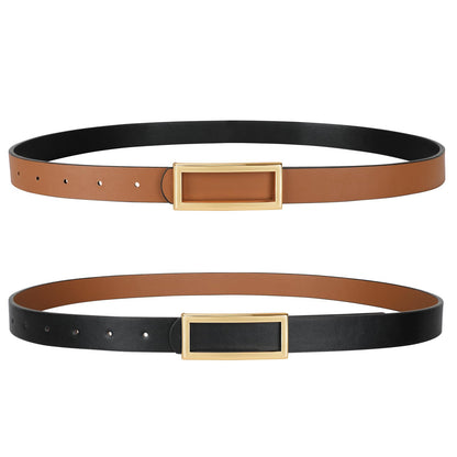 HOTSANSTHS Skinny Reversible Belts for Women, Two-in-one Women Thin Belt for Dresses Jeans Pants with Gold Buckle