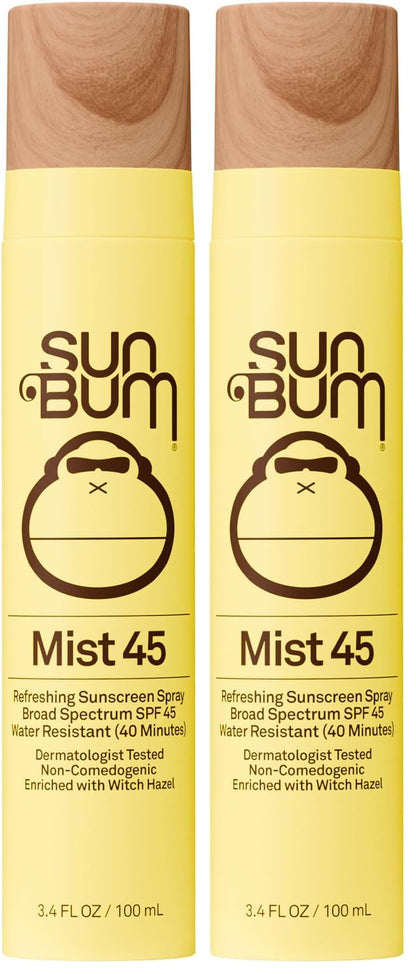 HOTSun Bum Original SPF 45 Sunscreen Mist - Broad Spectrum Moisturizing Facial Sunscreen Spray with Vitamin E - Hawaii 104 Act Compliant (Made without Octinoxate & Oxybenzone) - Travel Size - 3.4 oz