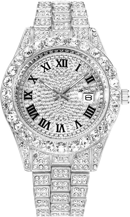 HOTHip Hop Watches for Men Iced-Out Bling Diamond Luxury Quartz Watches with Date