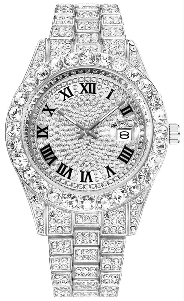 HOTHip Hop Watches for Men Iced-Out Bling Diamond Luxury Quartz Watches with Date