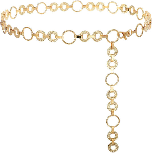 HOTWHIPPY Metal Waist Chain Belt Women Adjustable Body Link Belts Ladies Fashion Chain for Jeans Dress