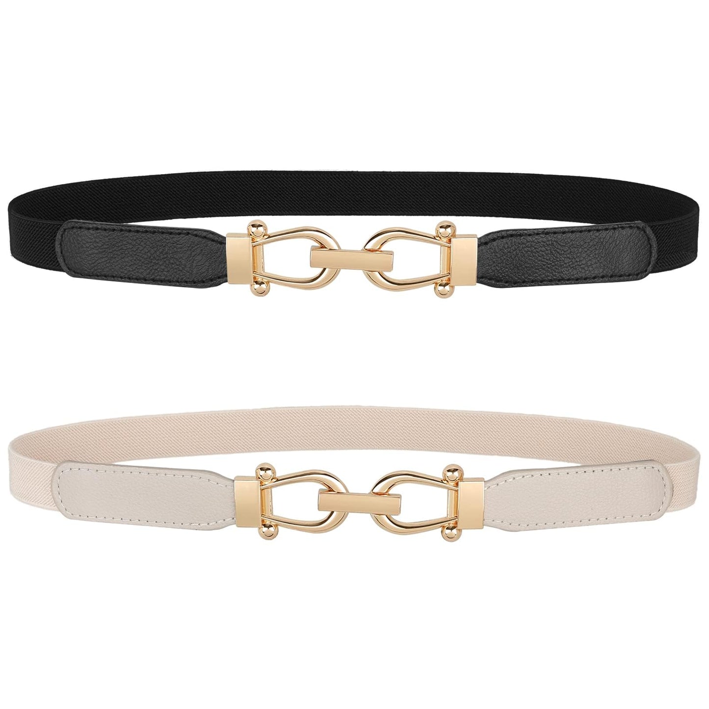 HOTJASGOOD Women Skinny Elastic Belt for Dresses,Thin Retro Stretch Waist Belt with Golden Buckle