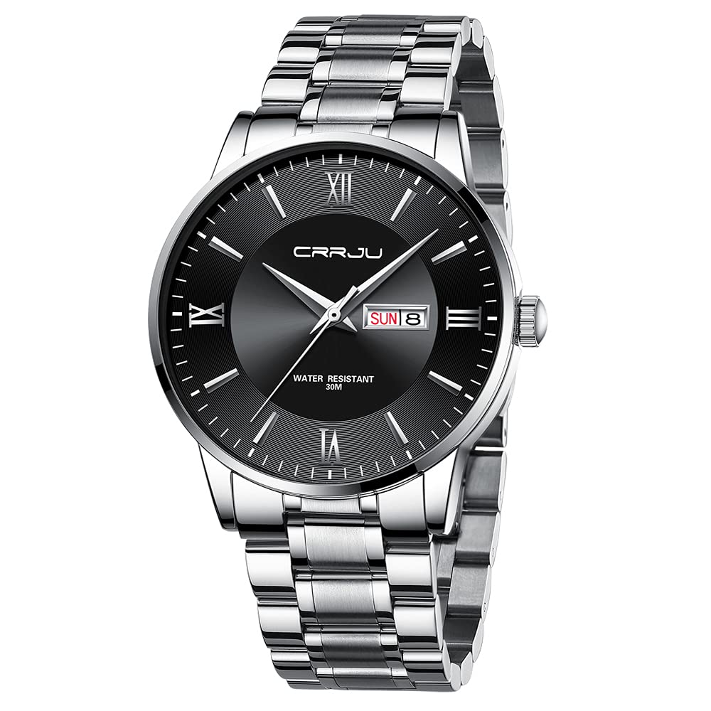 HOTCRRJU Men's Fashion Luxury Stainless Steel Watches for Men Business Auto Date Chronograph Analog Quartz Wristwatches