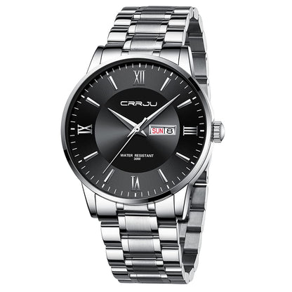 HOTCRRJU Men's Fashion Luxury Stainless Steel Watches for Men Business Auto Date Chronograph Analog Quartz Wristwatches