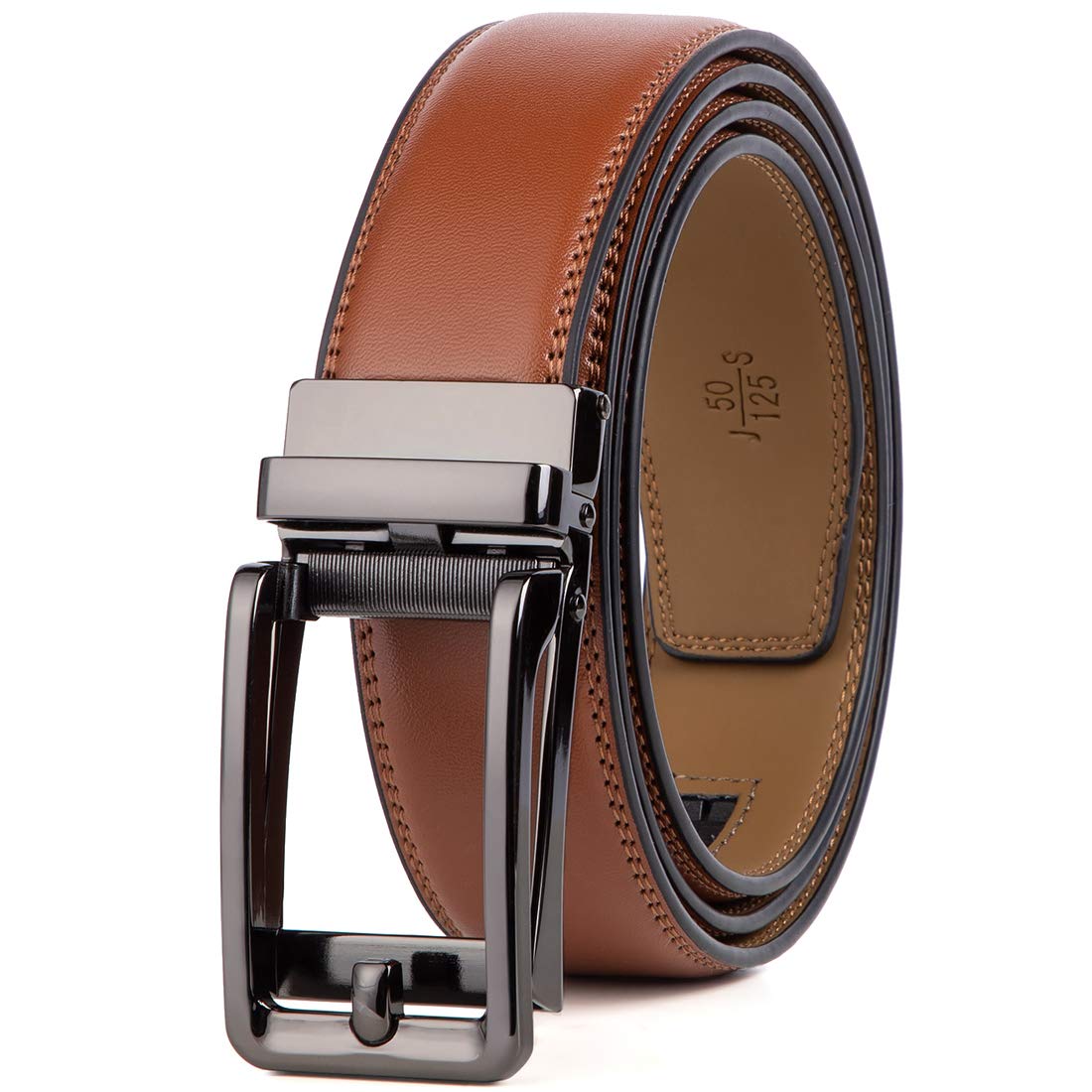 HOTFounders & C Men's Leather Ratchet Comfort Click Belt Dress with Slide Buckle -Adjustable Trim to Fit