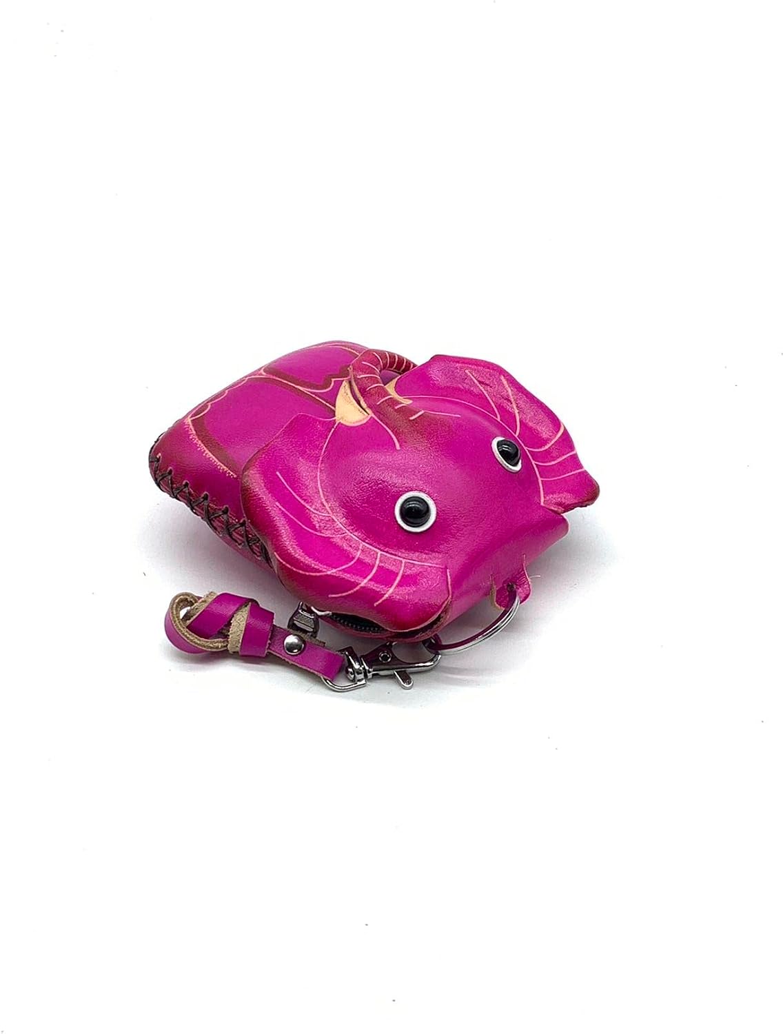 HOTHandmade Vintage Genuine Leather 3D Animal Elephant Coin Purse With Removable Wrist Strap (Dark Pink)