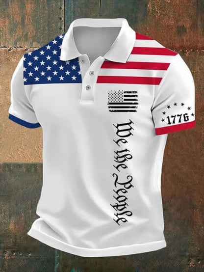 HOTFaithgee Independence Day Flag We The People Polo Shirt Mens Freedom Since 1776 Tee