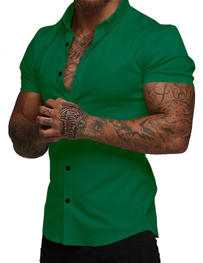 HOTJMIERR Men's Muscle Fit High Stretch Wrinkle-Free Button Down Dress Shirts Summer Casual Short Sleeve Shirt