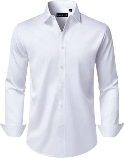 HOTMen's Dress Shirts Long Sleeve Stretch Wrinkle Free Wedding Formal Business Button Down Shirt