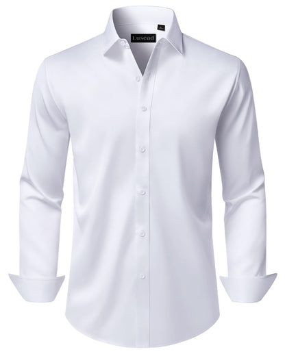 HOTMen's Dress Shirts Long Sleeve Stretch Wrinkle Free Wedding Formal Business Button Down Shirt