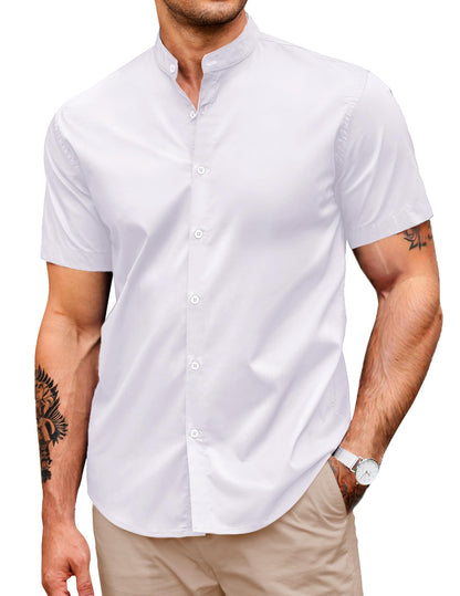 HOTCOOFANDY Muscle Fit Dress Shirts for Men Banded Collar Casual Button Down Shirts