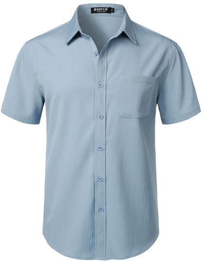 HOTJEMITOP Mens Stretch Wrinkle Free Texture Shirts | Lightweight, Summer, Beach, Stylish, Button Down, Short Sleeve, Casual, Vacation