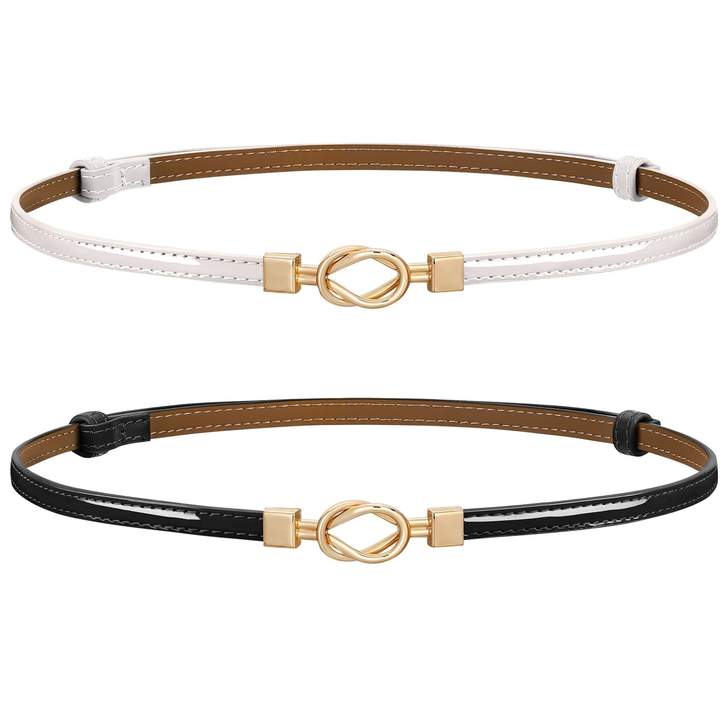 HOTJASGOOD Leather Skinny Belts for Women Plus Size Ladies Thin Waist Belts Adjustable for Jeans Pants Dresses with Gold Buckle
