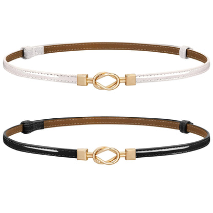 HOTJASGOOD Leather Skinny Belts for Women Plus Size Ladies Thin Waist Belts Adjustable for Jeans Pants Dresses with Gold Buckle