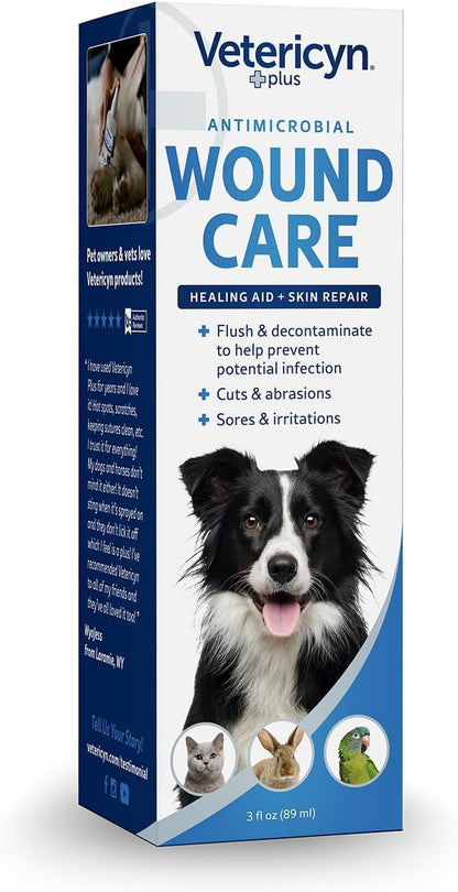 HOTVetericyn Plus Dog Wound Care Spray | Healing Aid and Skin Repair, Clean Wounds, Relieve Dog Skin Allergies, Safe for All Animals. 3 ounces