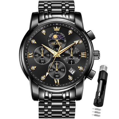 HOTOLEVS Watch for Men Diamond Business Dress Analog Quartz Stainless Steel Waterproof Luminous Date Two Tone Luxury Casual Wrist Watch Blue
