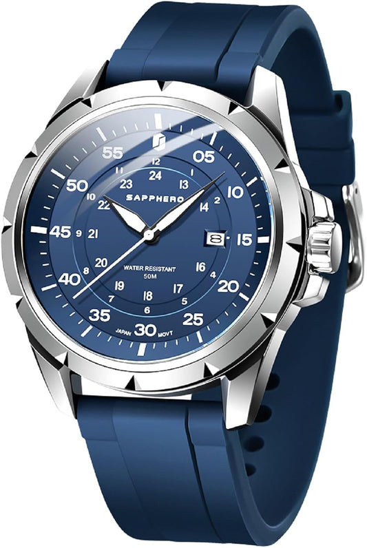 HOTSAPPHERO Mens Watch 50M Waterproof Luminous Quartz Analog Watches with Date Display Casual Stylish Work Business Classic Silicone Strap Men's Wrist Watches Elegant Gifts for Men