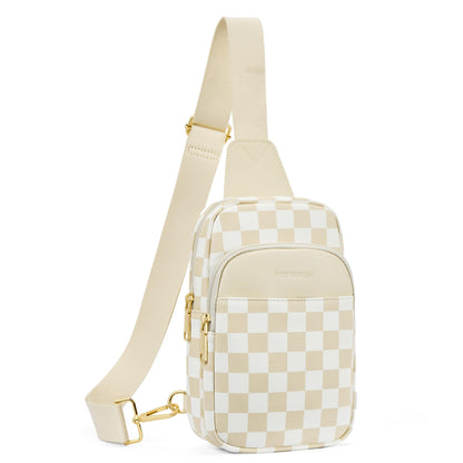 HOTBOSTANTEN Sling Bag Quilted Crossbody Bags for Women Cross Body Purse Leather Fanny Pack with Adjustable Guitar Strap