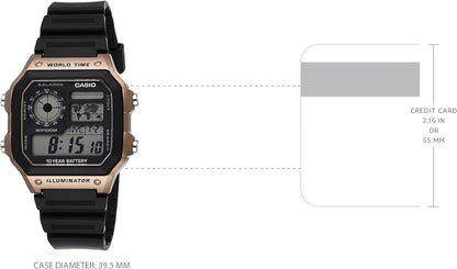 HOTCasio AE1200WH Series | Men’s Digital Watch | 100M WR | Multi Alarms | 100 SEC Stopwatch | Countdown Timer | World Map for World Time | LED Light | LC Analog Display | 10 Year Battery
