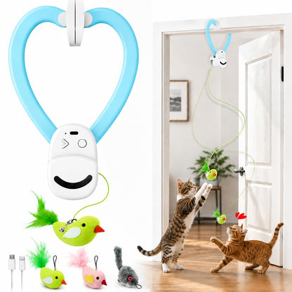 HOTInteractive Cat Toys for Indoor Cats: Automatic Flying Bird Feather Wand Chase Exercise Enrichment Stimulation, USB Rechargeable Durable Safe Hanging Toy for Bored Kittens Adult Multi Cat Households