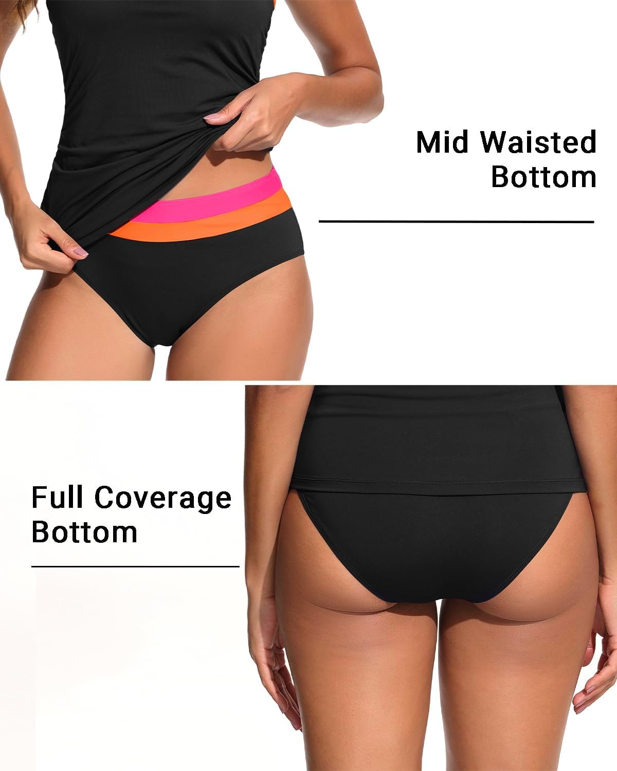 HOTDaci Women Strapless Tankini Tummy Control 2 Piece Bandeau Swimsuit | Full Coverage,Removable&Adjustable Straps,Built-in Soft Unremovable Bra,Ruched Tummy Control,Mid Waist Bottom,Fully Lined