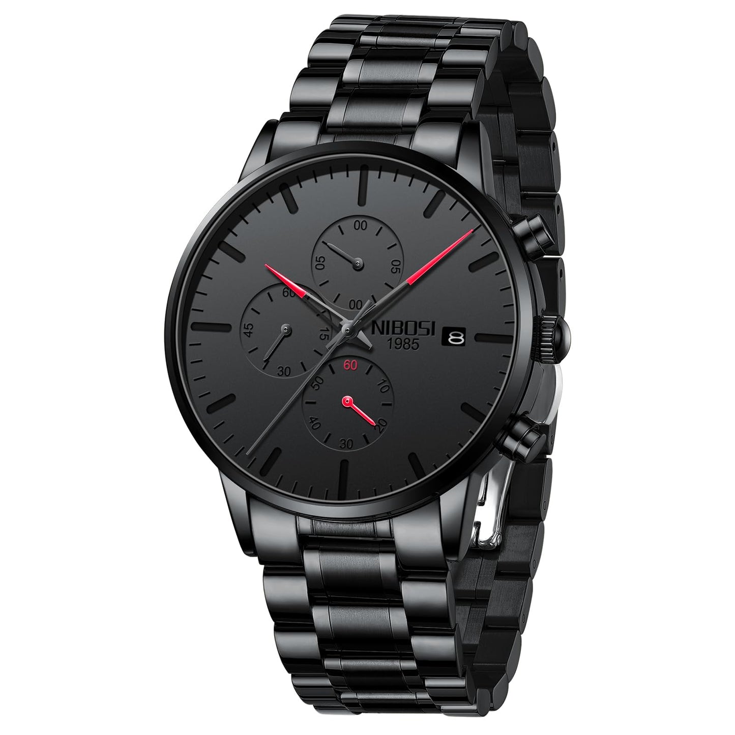 HOTNIBOSI Men's Analog Chronograph Watch, Minimalist Black Dial with Date | Waterproof Stainless Steel Strap, Business Fashion Casual Quartz Wrist Watches for Men