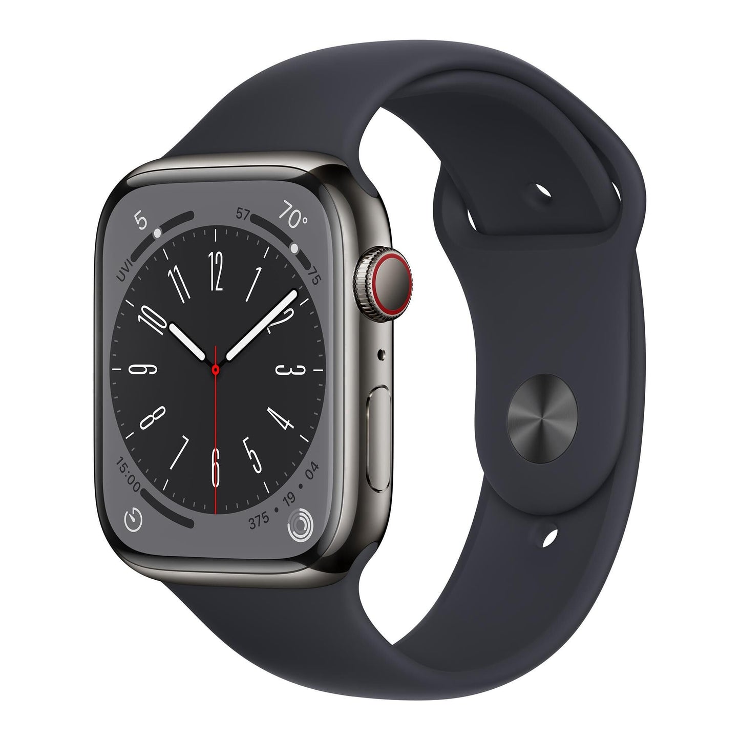 HOTApple Watch Series 8 (GPS + Cellular, 41mm) - Silver Stainless Steel Case with White Sport Band M/L (Renewed)