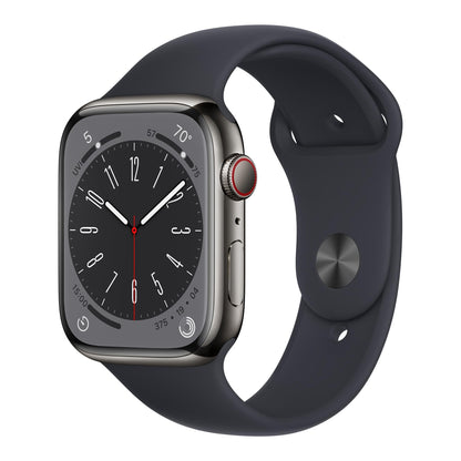 HOTApple Watch Series 8 (GPS + Cellular, 41mm) - Silver Stainless Steel Case with White Sport Band M/L (Renewed)