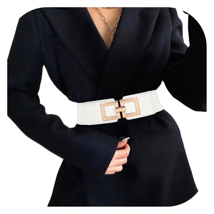 HOTWide Belts for Women Fashion Elastic Belt for Dresses Vintage Waist Belt Ladies Stretchy Belt Gold Buckle