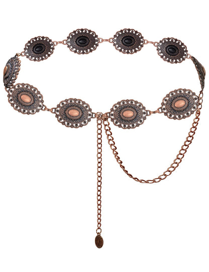 HOTTOPACC Western Metal Concho Belt for Women Cowgirl Chain Belts for Dresses Jeans Country Concert Outfit