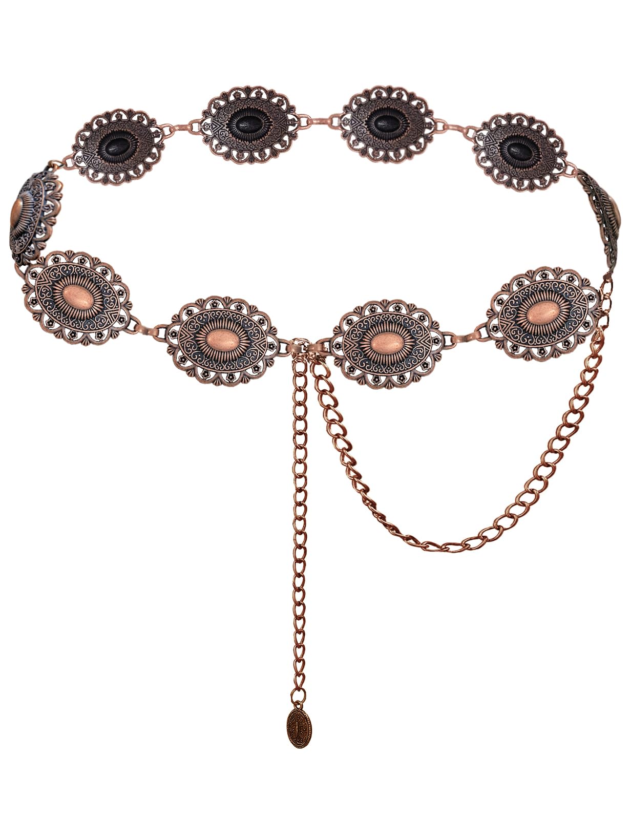 HOTTOPACC Western Metal Concho Belt for Women Cowgirl Chain Belts for Dresses Jeans Country Concert Outfit