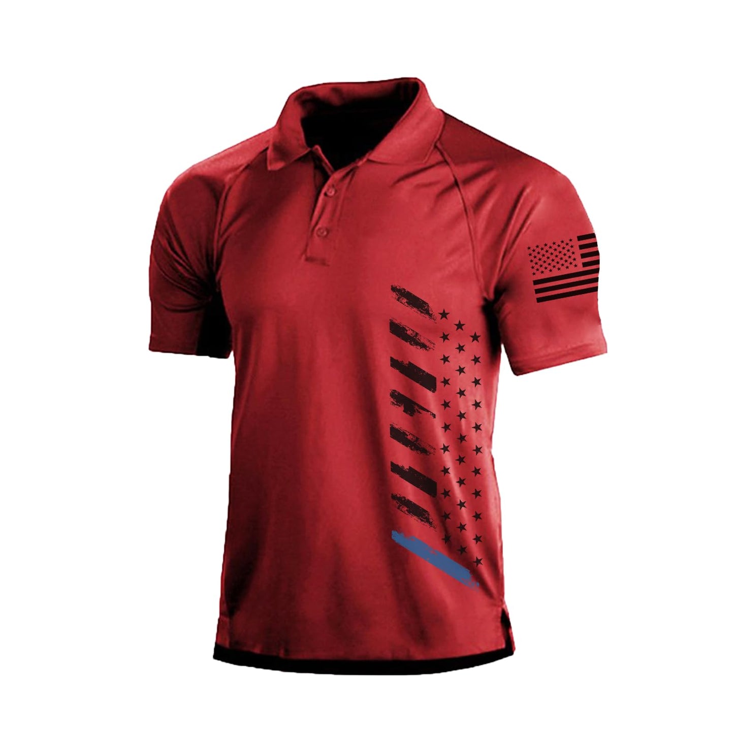 HOTMen's Polo Shirt Short Sleeve Quick Dry American Flag Print Graphic Split Color Golf Shirt for Sport