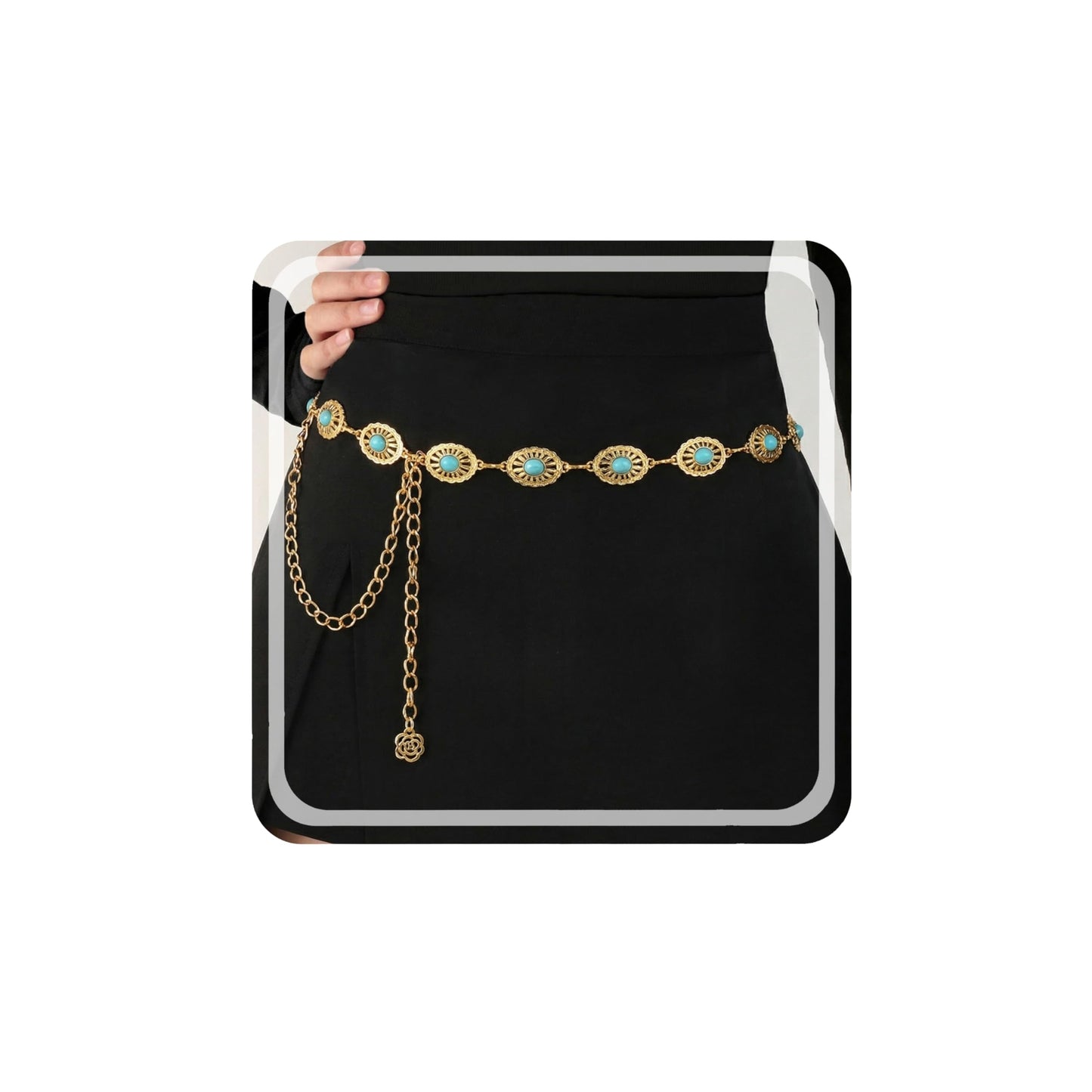 HOTRINHOO Metal Waist Chain Belt for Women Cowgirl Chain Concho Belts for Dresses Jeans Country Concert Outfit