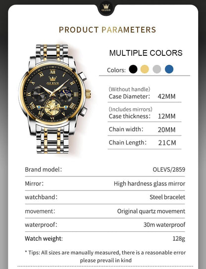 HOTOLEVS Watches for Men with Date Luxury Big Face Waterproof Mens Wristwatch Analog Dress Two Tone Stainless Steel Man Watch Luminous Relojes De Hombre Calendar(Green/Blue/Black Dial