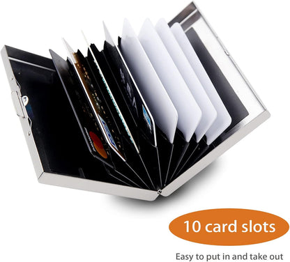 HOTBestac Credit Card Holder RFID Slim Metal Card Case for Hard Stainless Steel Credit Card Wallet Business Card Holder for Men Women (Silver)