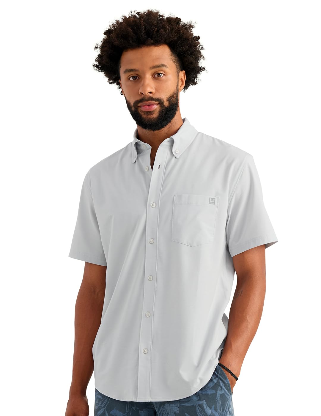 HOTHUK Men's Kona Solid Short Sleeve Fishing Button Down Shirt