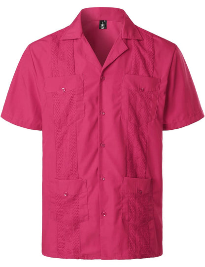 HOTVATPAVE Mens Short Sleeve Button Down Cuban Guayabera Shirts | Camp Collar, Button Up, Wedding, Breathable, Casual Stylish, Summer, Hawaiian, Vacation, Embroidered, Holiday, with Pocket