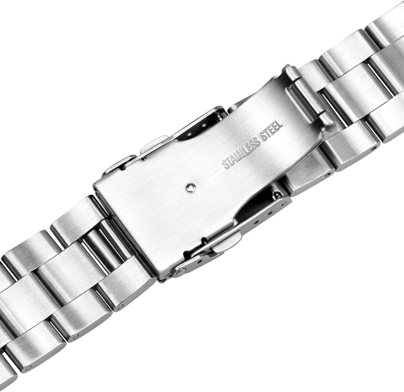 HOTJuntan Stainless Steel Curved Solid End Tapered Watch Band, 18mm 20mm 21mm 22mm Watch Bands Metal Watch Strap Bracelet Replacement Deployment Double Buckle Silver Black Silver Gold