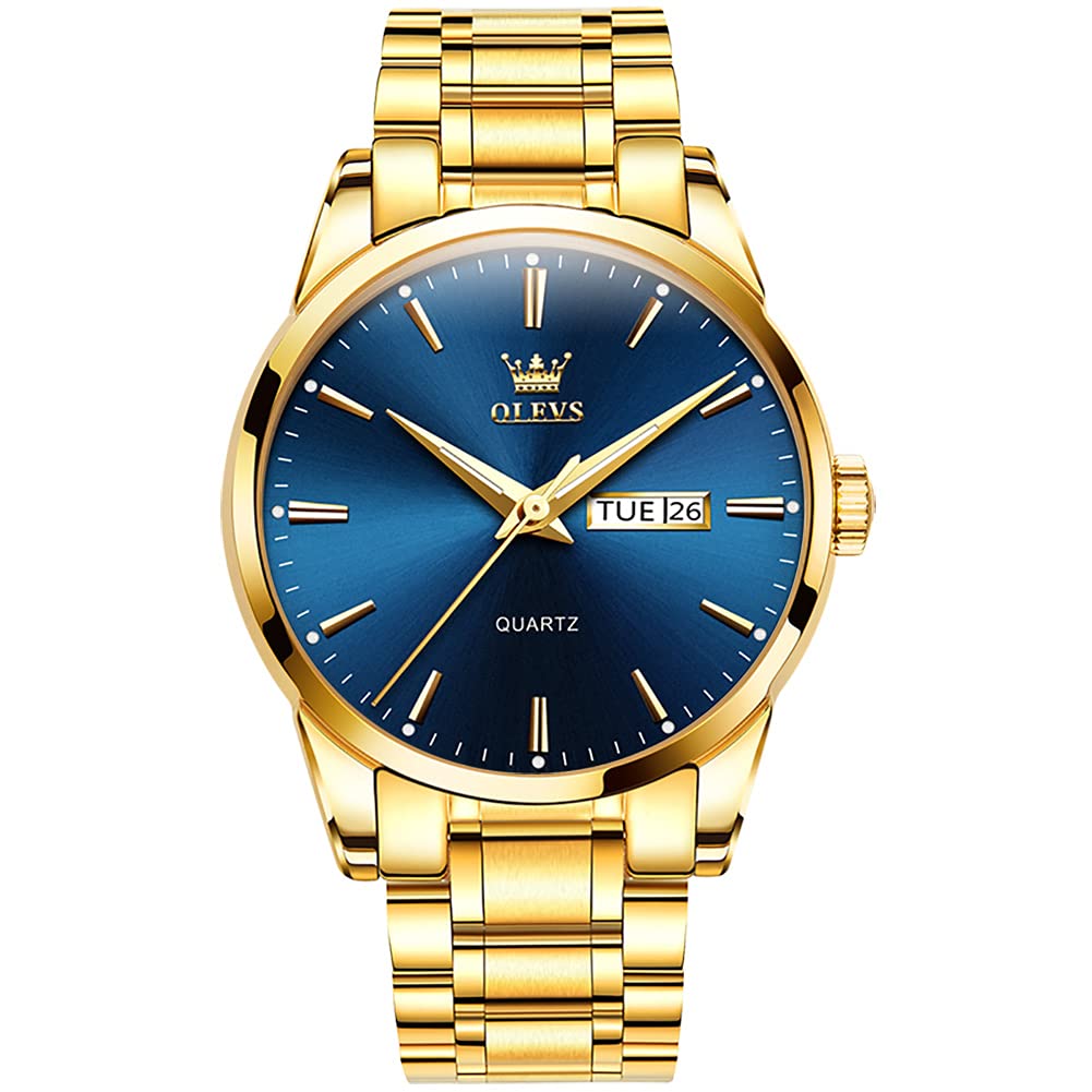 HOTOLEVS Men's Luxury Stainless Steel Watch, Big Face Gold Silver Two Tone Three Hand Analog Quartz Watch, Easy to Read Waterproof Luminous Day Date Wrist Watches for Men
