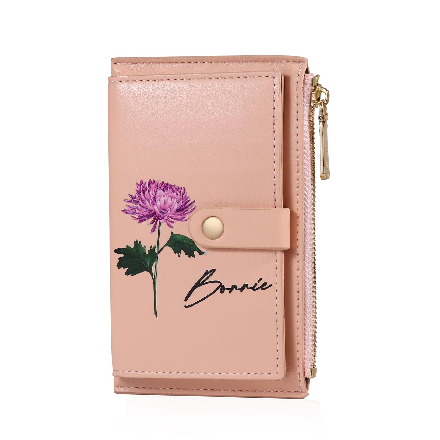 HOTPersonalized Gifts for Women Christmas Custom Birthflower Wallet for Mom Customizable Name Leather Wallet for Wife Her Mother's Day Birthday Gifts from Daughter Son Husband (Color 1)