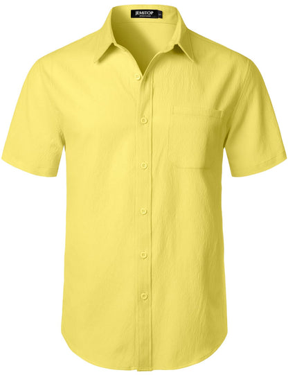 HOTJEMITOP Mens Stretch Wrinkle Free Texture Shirts | Lightweight, Summer, Beach, Stylish, Button Down, Short Sleeve, Casual, Vacation