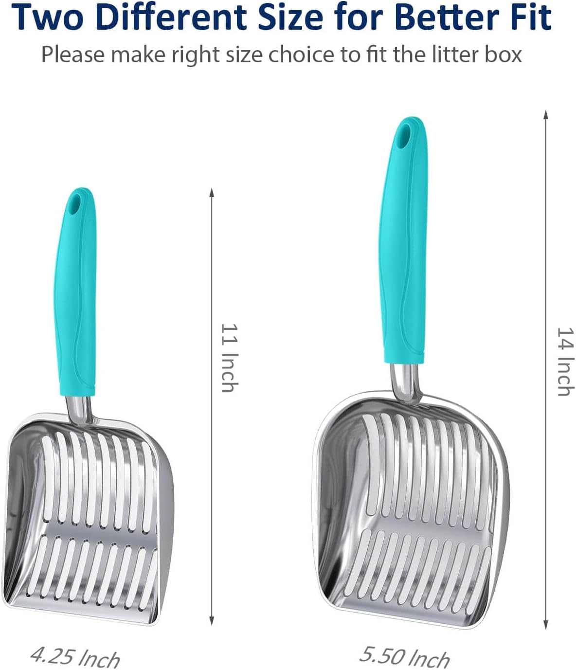 HOTWePet Cat Litter Scoop, Aluminum Alloy Sifter, Kitty Metal Scooper, Deep Shovel, Long Handle, Poop Sifting, Kitten Pooper Lifter, Durable, Heavy Duty, for Litter Box