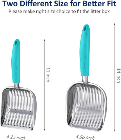 HOTWePet Cat Litter Scoop, Aluminum Alloy Sifter, Kitty Metal Scooper, Deep Shovel, Long Handle, Poop Sifting, Kitten Pooper Lifter, Durable, Heavy Duty, for Litter Box