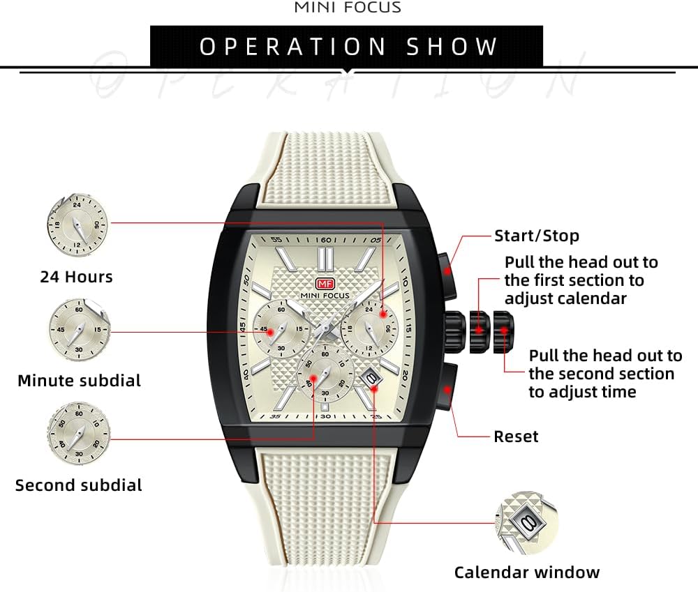 HOTMF MINI FOCUS Men's Watch Analog Fashion Wrist Watch, Tonneau Watch for Men with Chronograph,Ideal for Sports Enthusiasts and Daily Wear