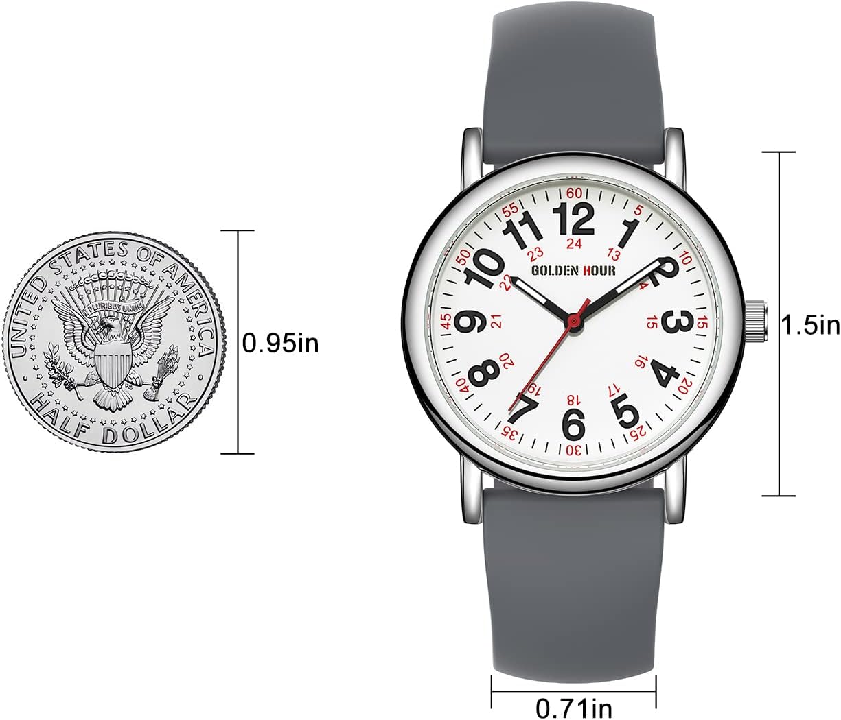 HOTGOLDEN HOUR Waterproof Nurse Watch for Medical Professionals, Students Women Men - Military Time Luminouse Easy Read Dial, 24 Hour with Second Hand, Colorful Silicone Band